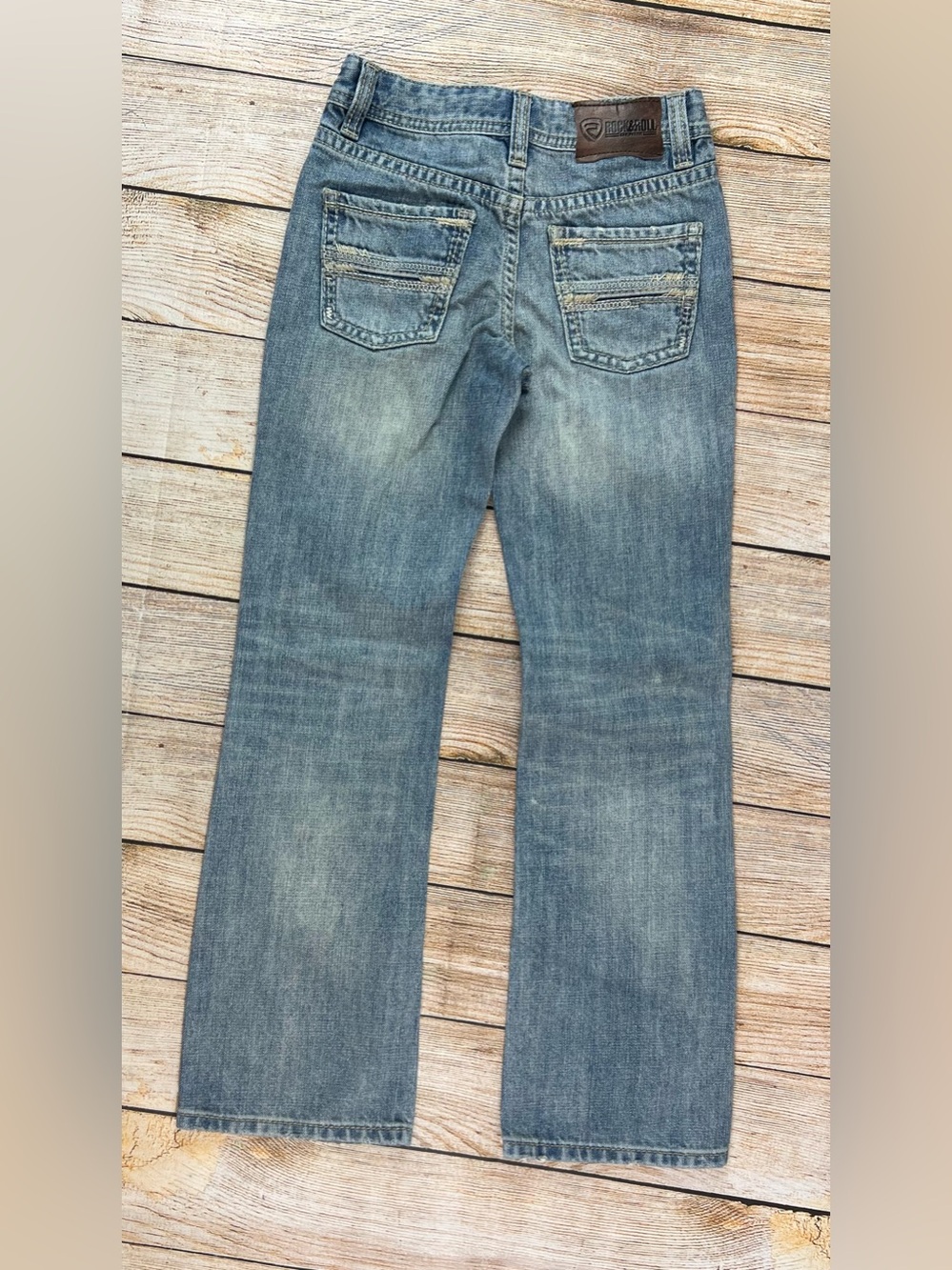 Rock & Roll Denim Western Boys Regular Fit Bootcut Denim Blue Jeans Size 12